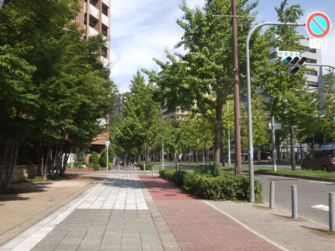 現地土地写真　マンション前の遊歩道。