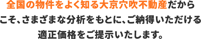 豊富なマンション仲介実績を持ち、全国の物件をよく知る大京穴吹不動産だからこそ、あらゆる根拠をもとに、ご納得いただける適正価格をご提示いたします。