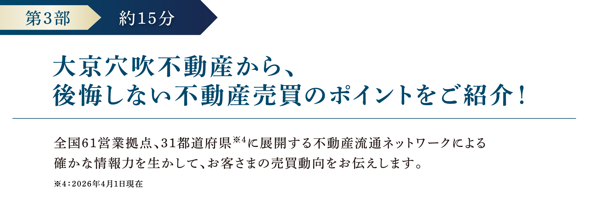 第3部 | 約15分 大京穴吹不動産から、後悔しない不動産売買のポイントをご紹介！