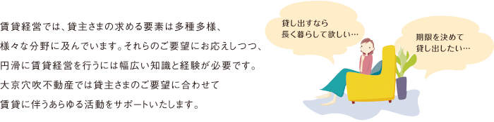 賃貸に伴うあらゆる活動をサポートいたします。